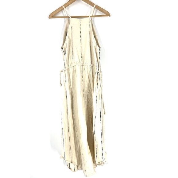 NyMane Dress Size Medium Natural Cream Lea Stripe Black Undyed Kala Cotton Midi - Picture 5 of 8